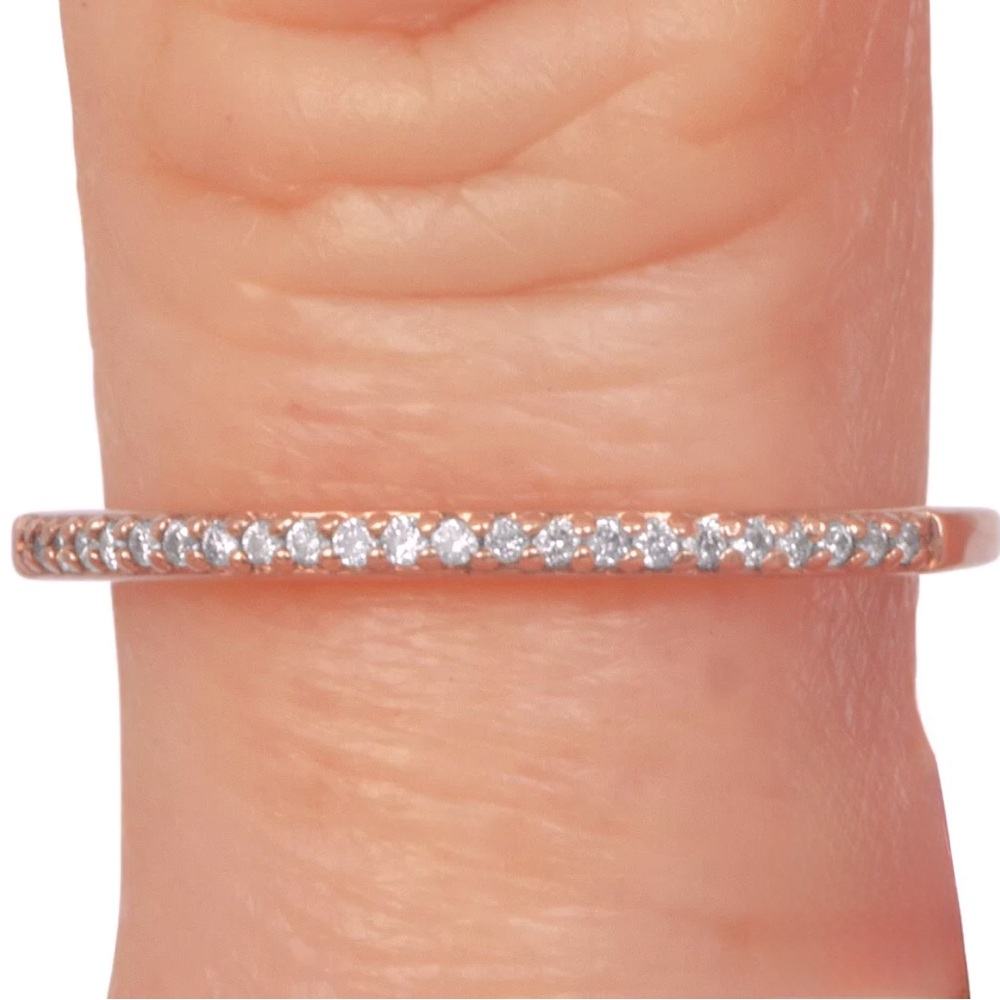 Diamond 10K Rose Gold Half Eternity Stacking Thin Band Ring - Picture 6 of 9